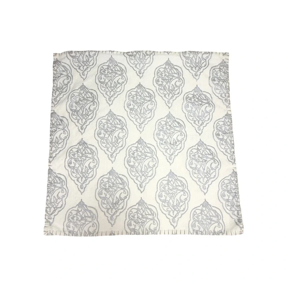 John Robshaw Linen Blend Euro Sham 26x26 Silver Metallic Block Print Zipper